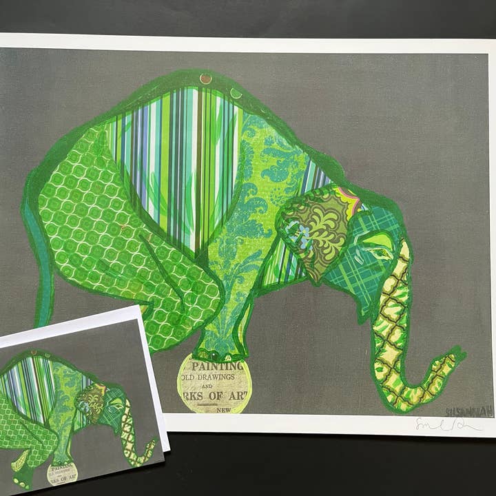 Impresión de edición limitada de Green Elephant para venta al por mayor de ZouZou's Basement
