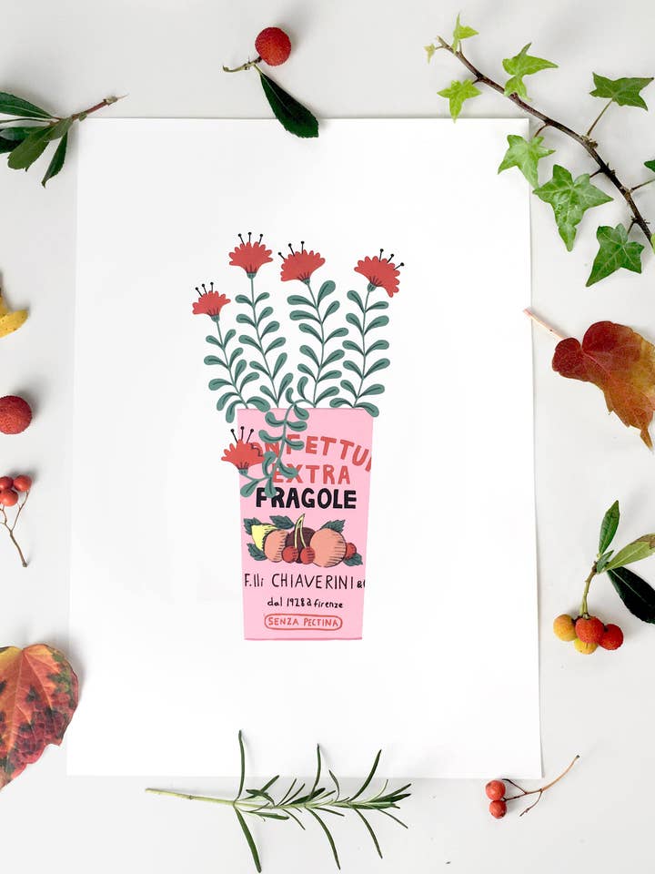 Strawberry Jam floral art print, A4 & A3, Botanical for wholesale by Holly Maguire
