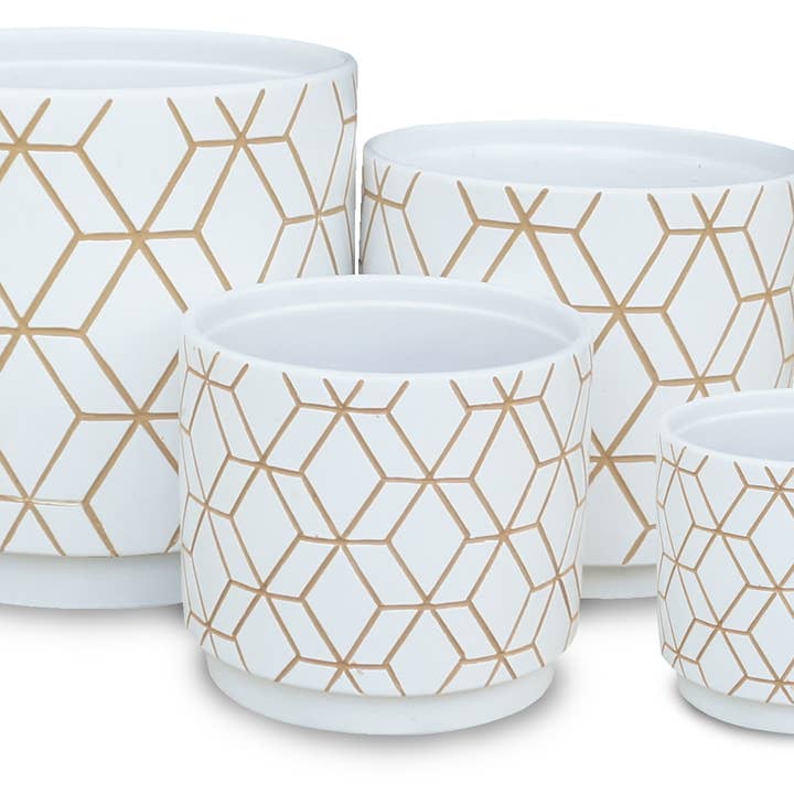 Hex Tile Cylinder Pot - 4Pc Set - White for wholesale by Ceramo Pottery