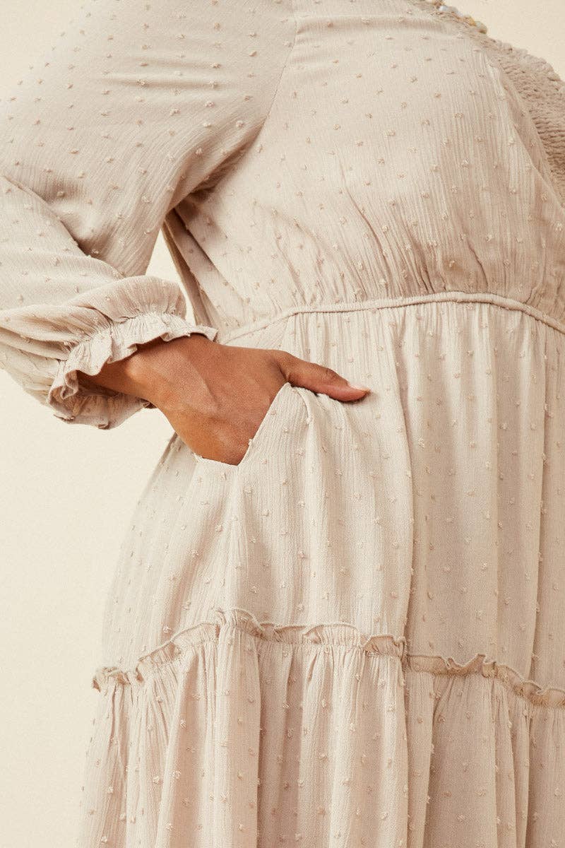 Steen Damesjurk met gesmokte overslag en Zwitserse stippen. voor groothandel op Faire6