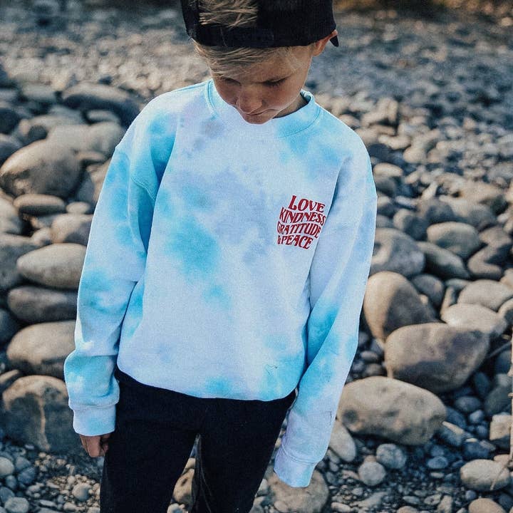 LOVE and KINDNESS People Sweatshirt - Teal and Grey for wholesale by to: little arrows