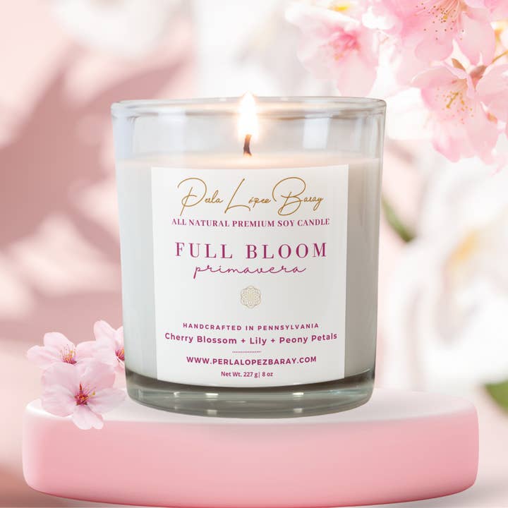 Fuld blomst - 10 oz klar glaskrukke helt naturligt sojalys for engroshandel hos Perla López Baray