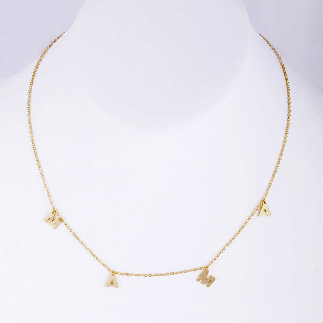 Adornia – Colar pingente/pendente por atacado – Colar Mama Dangle Letter ouro prateado2