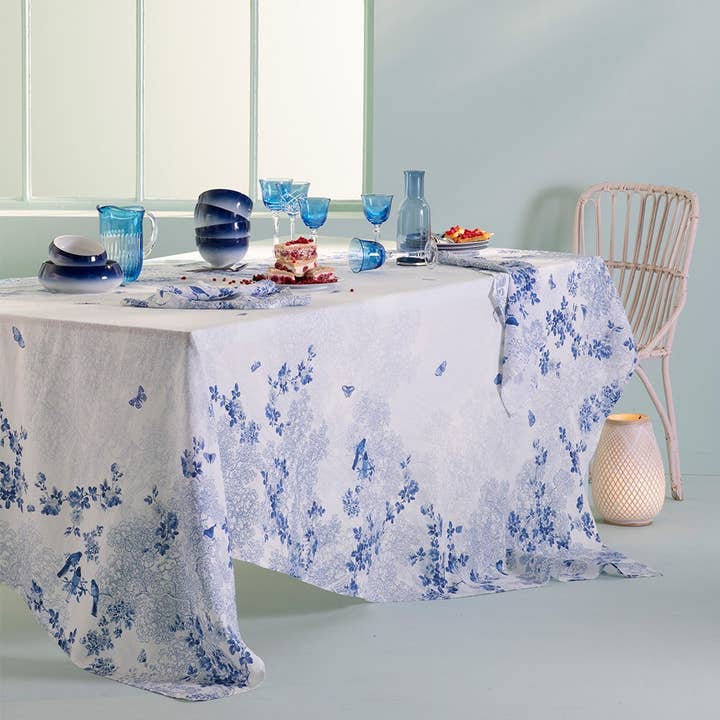 Voliere Bleu Tablecloth, Metis for wholesale by Garnier Thiebaut