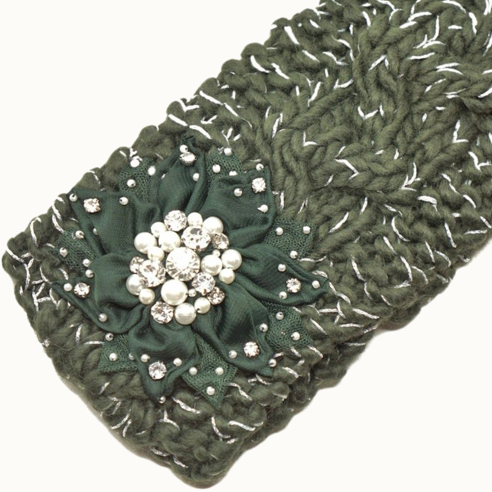 Olive & Pique – Engroshandel Pandebånd - Dame – Floral BejewelBling Glitz Knit Metallic-Lurex hovedindpakning2