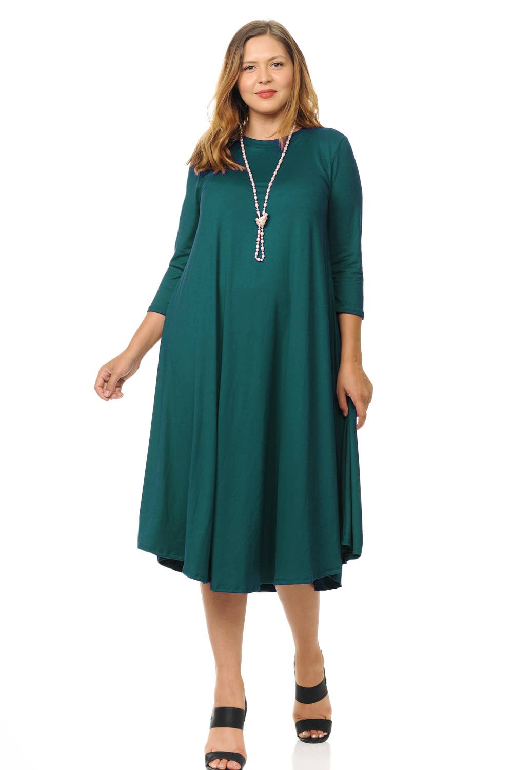 Allium - Wholesale Dress - Women's - A Line Swing Trapeze Midi Dress Plus5