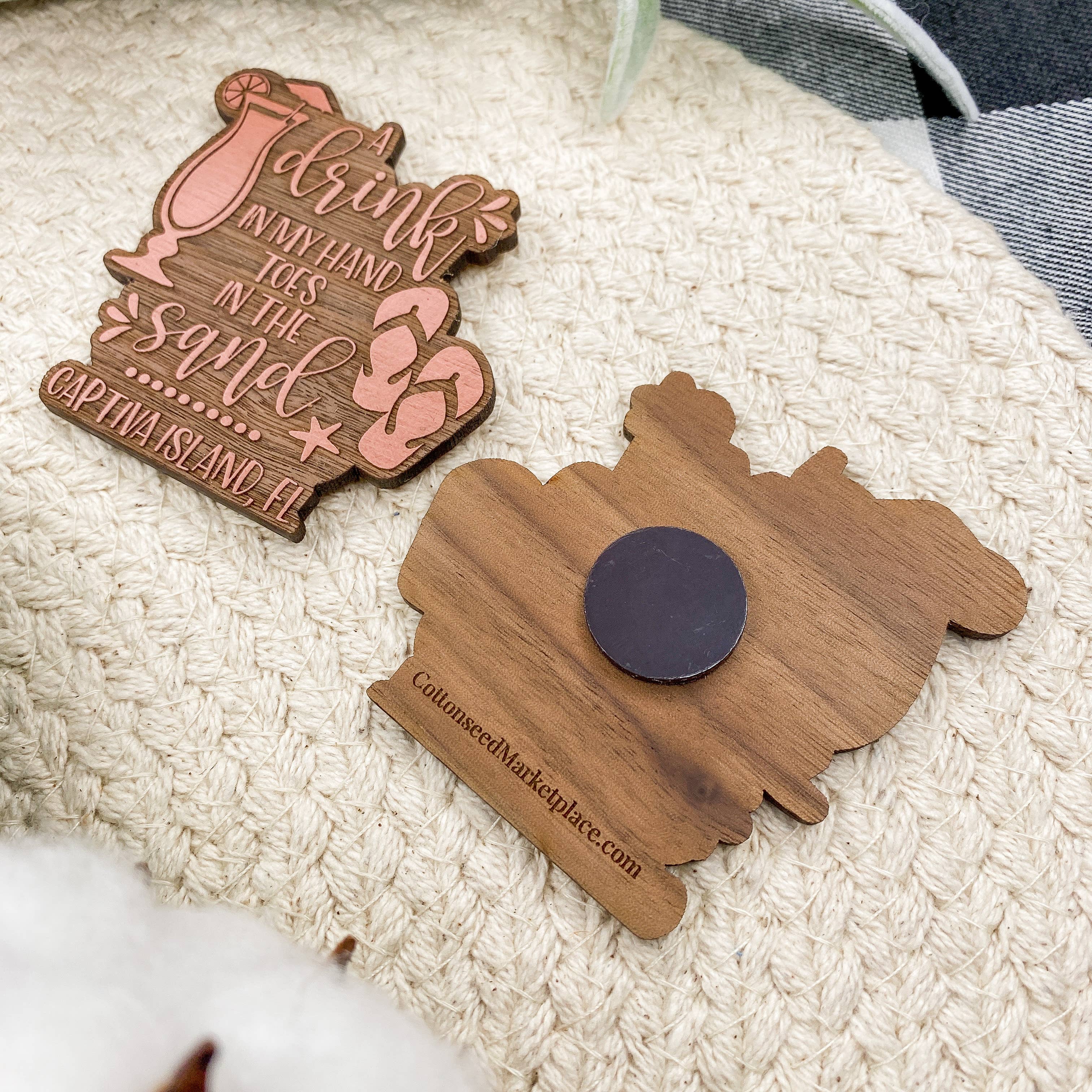 The Cottonseed Marketplace - Wholesale Magnet - Drink in My Hand, Toes in the Sand - Wooden Magnet3