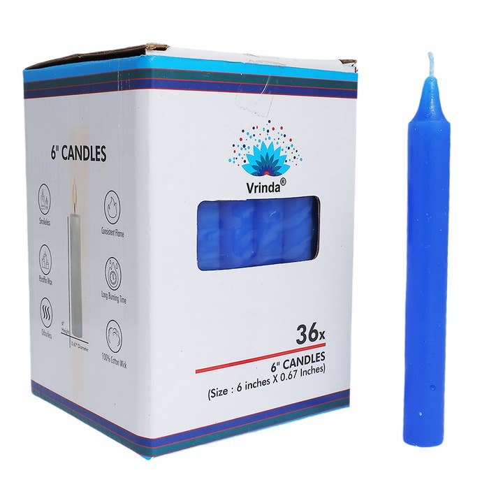 6" Taper Blue Candles (36 in a pack) for wholesale by Vrinda