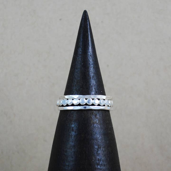 Thick Beaded Stacking Ring Set - sterling silver for wholesale by Cameron Kruse Designs