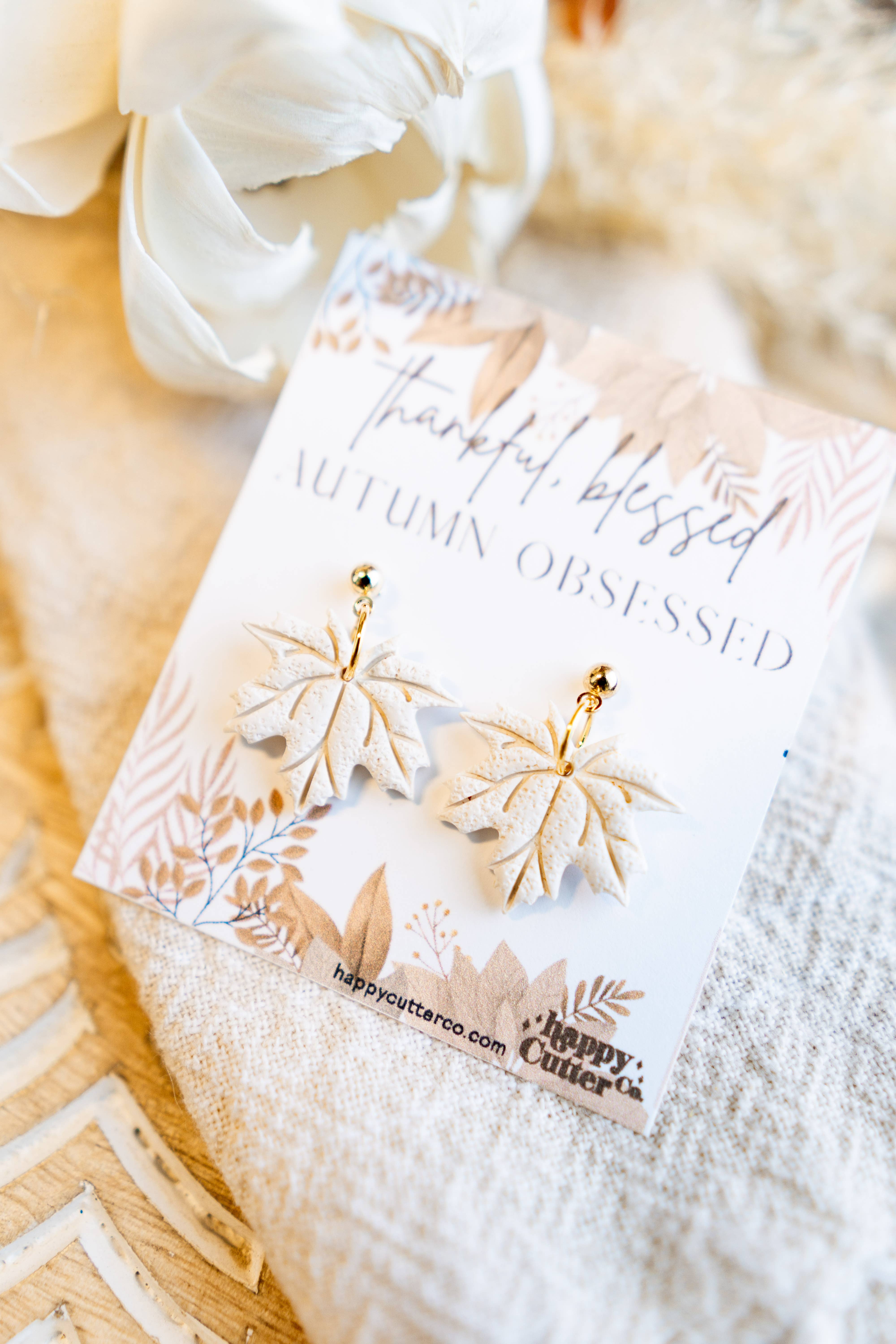 Happy Cutter Co - Wholesale Dangle Earrings - Elegant Cream Maple Leaf Earrings | Dainty Fall Earrings1