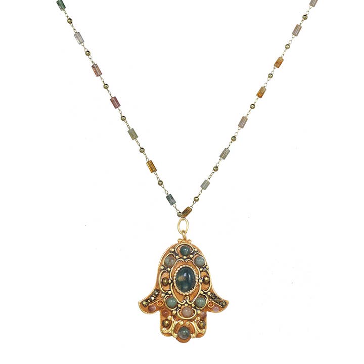 Collier Hamsa Jasper Stone pour la vente par Michal Golan Jewelry