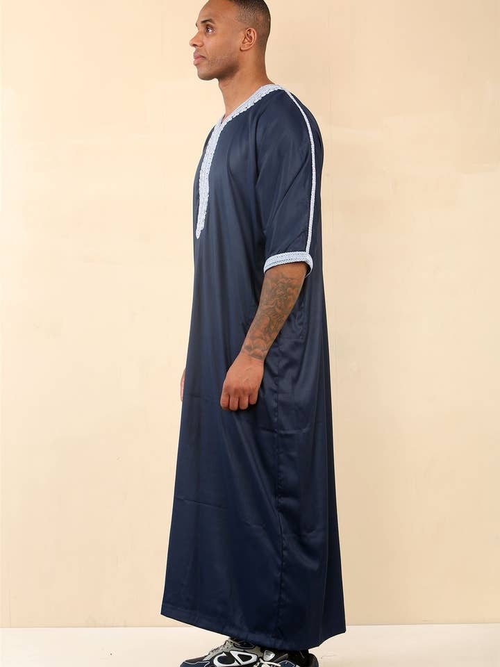 Blauw Blauwe Marokkaanse Thobe Jubba Gewaad Eid Djellaba Gandoura voor Mannen voor groothandel op Faire