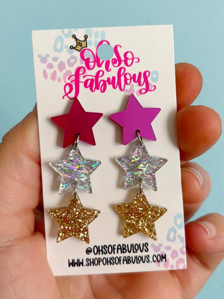 Holiday Star Stacker Dangle Earrings for wholesale by Oh So Fabulous