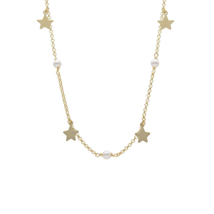 Vera long necklace 80cm star Pearl in Silver for wholesale by Victoria Cruz