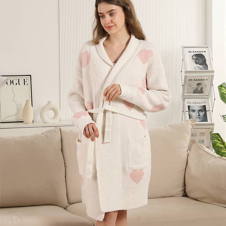 PINK Heart Pattern Soft Robe with Front Pockets for wholesale on Faire8