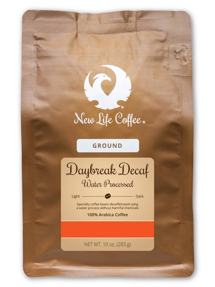 Daybreak décaféiné : eau traitée au sol, sachet de 10 oz pour la vente par New Life Coffee