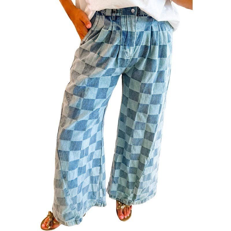 FurDecoration - Wholesale Jeans - Women's - Stylish Checkerboard Print Jeans0
