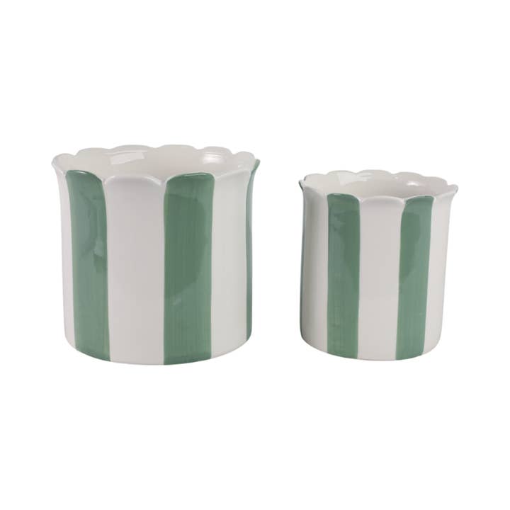 Sagebrook Home - Wholesale Plant Pot - 6/8 in. Green/White Striped Ceramic Planters (Set of 2)7