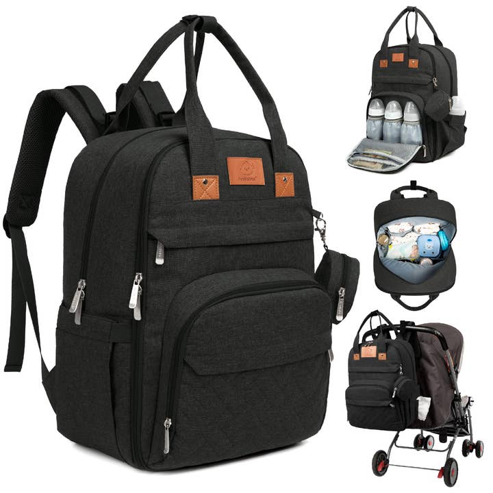 Trendy Black KeaBabies Rove Diaper Backpack for wholesale on Faire