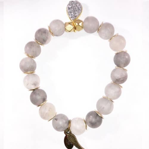 Ela é Beata Ágata Cinza Com Espaçadores Dourados e Cinza Druzy Charm 10mm por atacado de omibeads