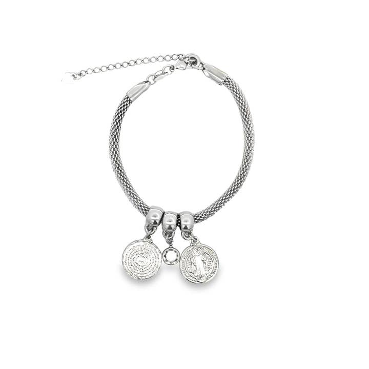 MIA Jewelry - Wholesale Charm/Dangle Bracelet - Prayer, Saint Charms Bracelet With Round Clear Cz Stone