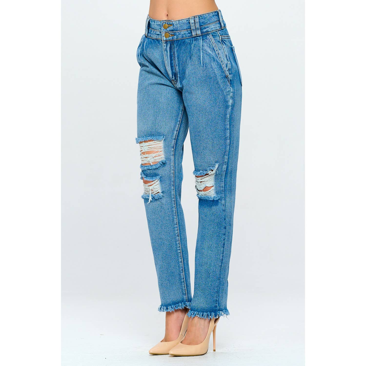 Blue Turtle - Wholesale Jeans - Women's - Fringe 90's High Rise Mom Jean Double Waistband Med DH21071