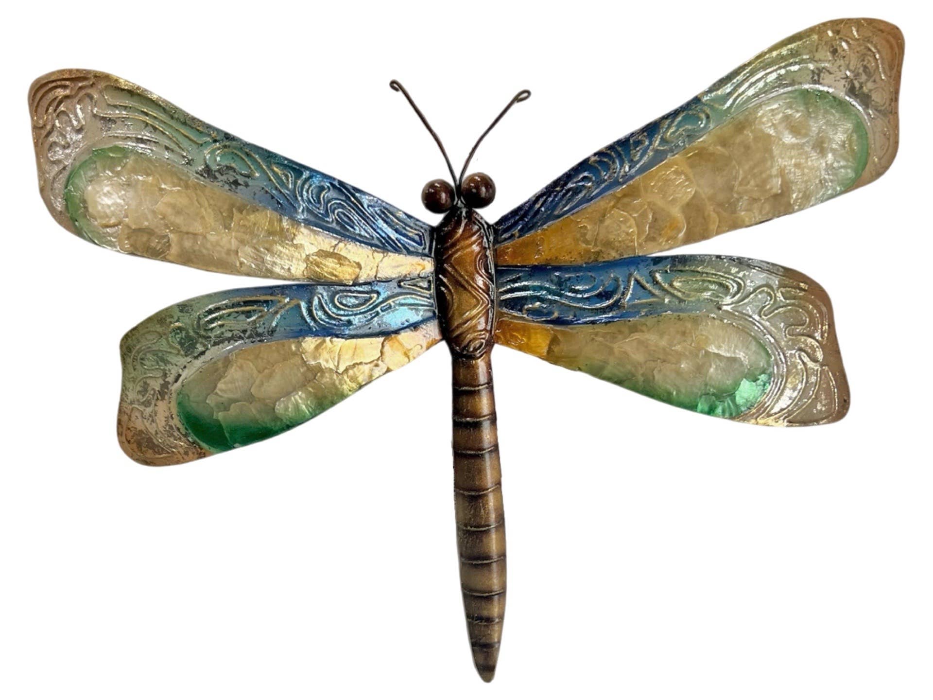 Bamboo Source Tropical Decor - Venta al por mayor Papel pintado 3D - Concha de Capiz y libélula de metal en azul1