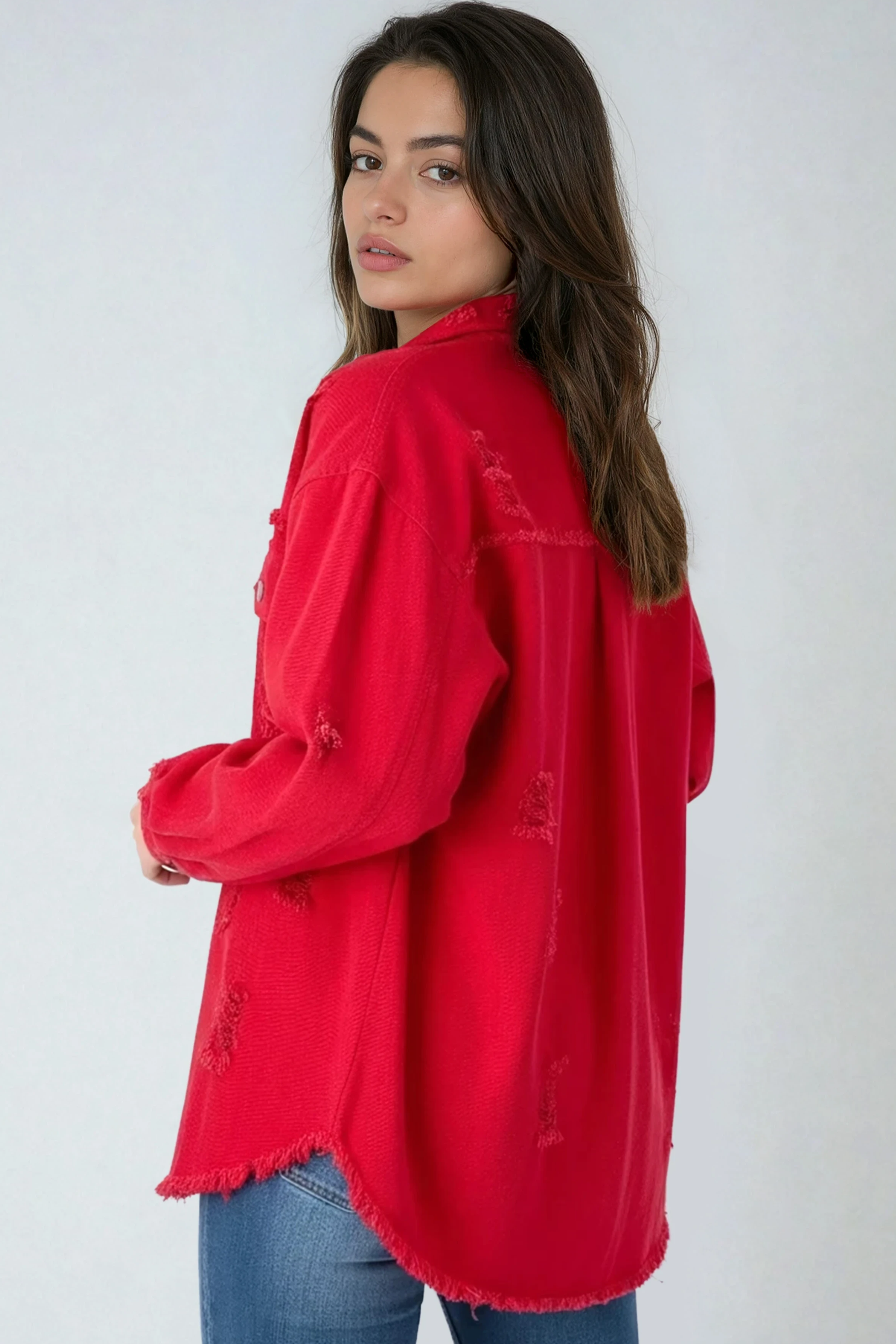 Miss Sparkling - Wholesale Shirtjack/Shacket - Dames - Verfomfaaide spijkerjack met franjes en zakken17