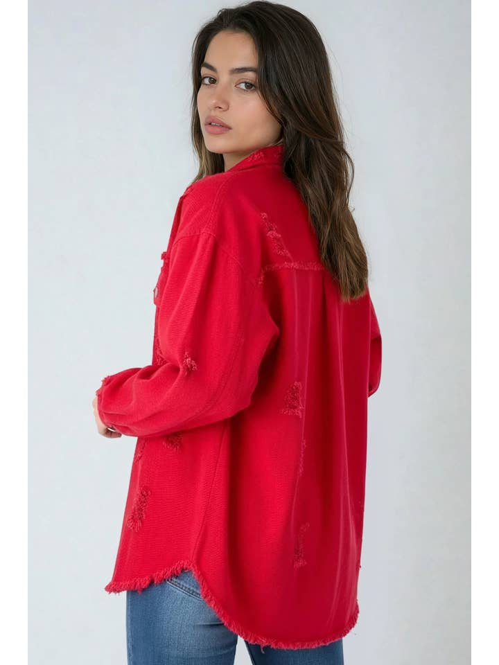 Miss Sparkling – Casaco camiseiro – Mulher por atacado – Jaqueta jeans desgastada com franjas e bolsos17