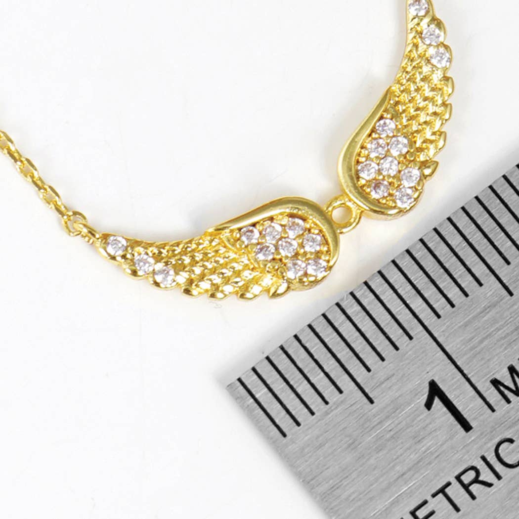Fashion City - Wholesale Pendant/Charm Necklace - CZ Gold-Dipped Wings Necklace2