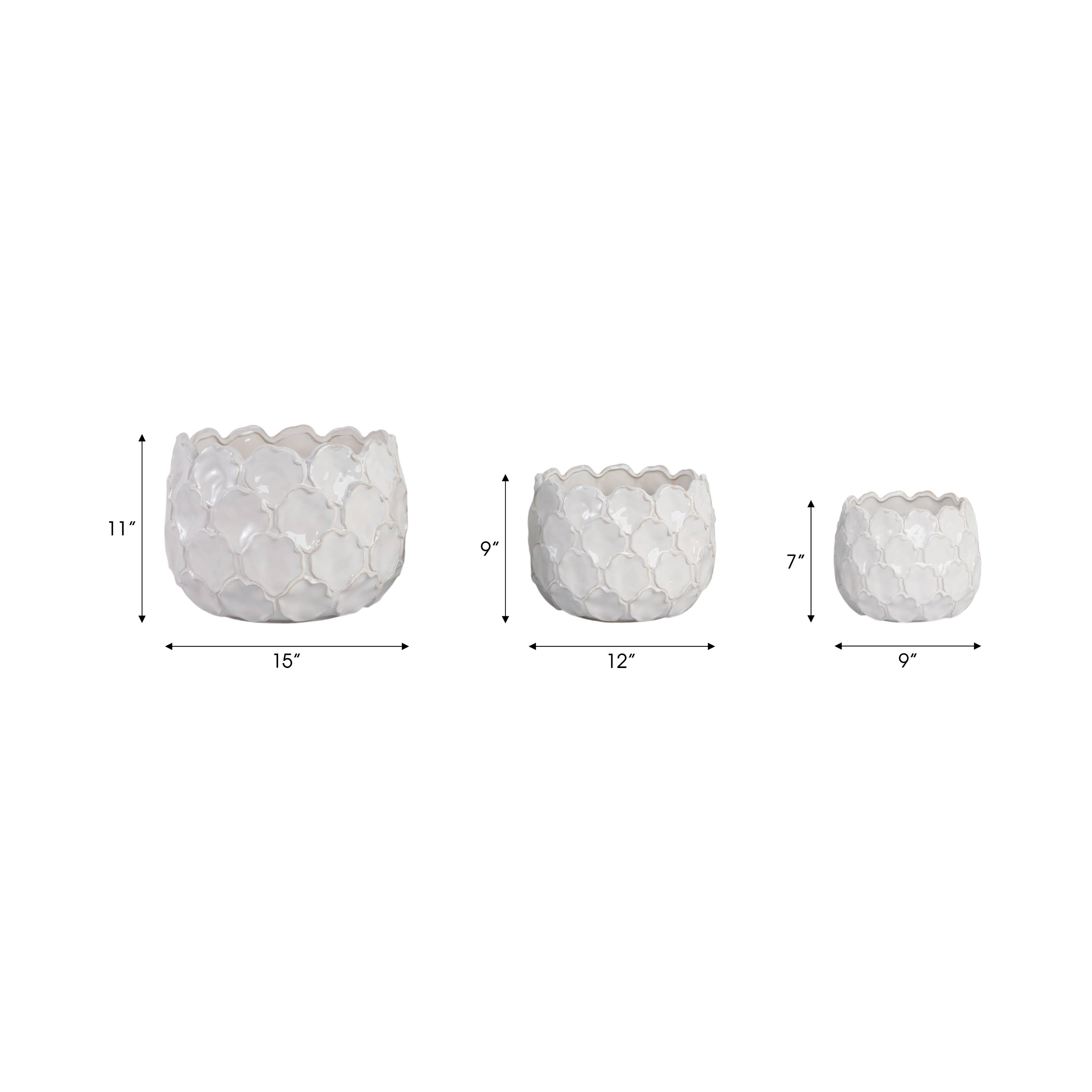 Sagebrook Home - Wholesale Plant Pot - Planters Set of 3 - White Ceramic Cloudy Petal, 9/12/15 in.3