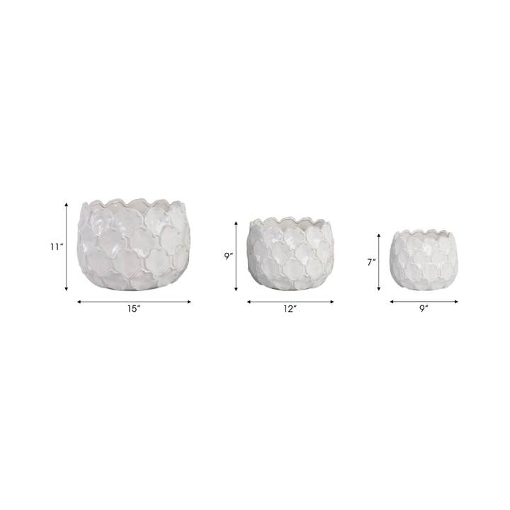 Sagebrook Home - Wholesale Plant Pot - Planters Set of 3 - White Ceramic Cloudy Petal, 9/12/15 in.3