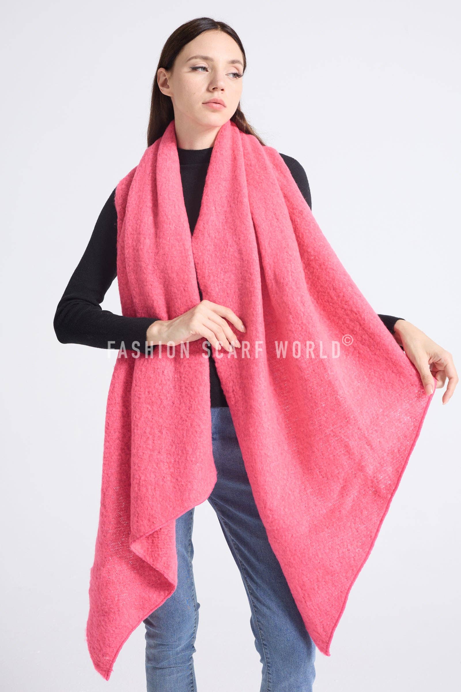 Fashion Scarf World - Wholesale Scarf - Women's - Plain Boucle Diagonal Edge Wool Scarf19