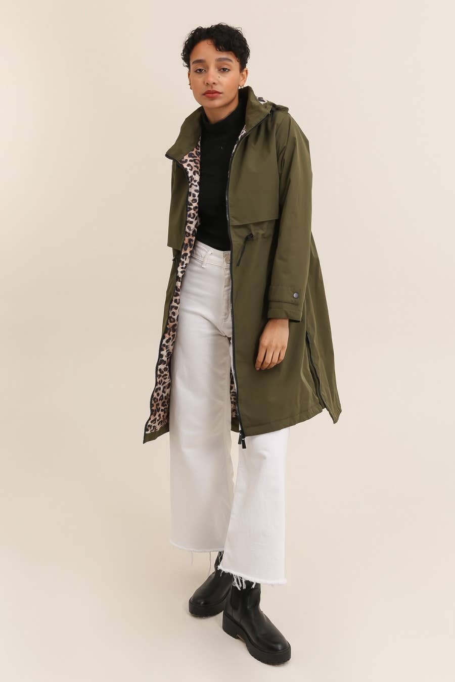 Attrait Paris - Wholesale Windbreaker - Women's - Leopard lined waterproof long jacket0