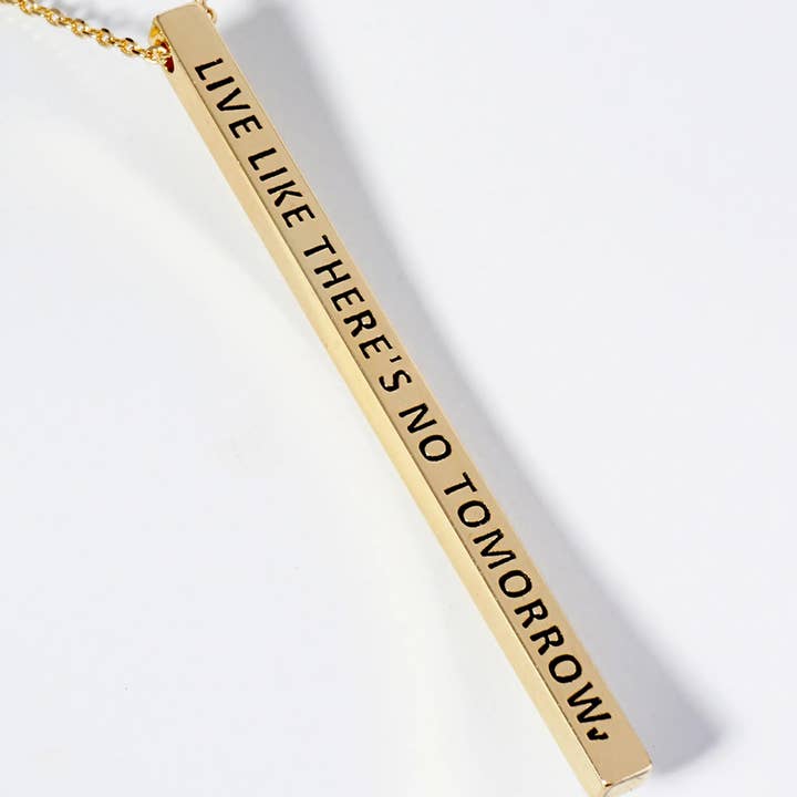 Wild Honey - Wholesale Pendant/Charm Necklace - Live Like No Tomorrow Engraved Bar Pendant Necklace