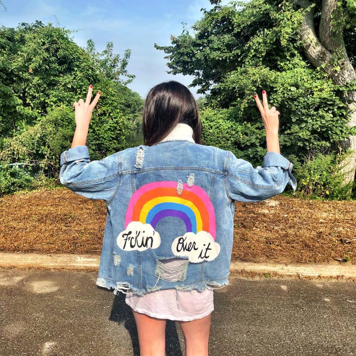 Wren + Glory - Wholesale Denim Jacket - Women's - Over It Rainbow Painted Denim Jacket1