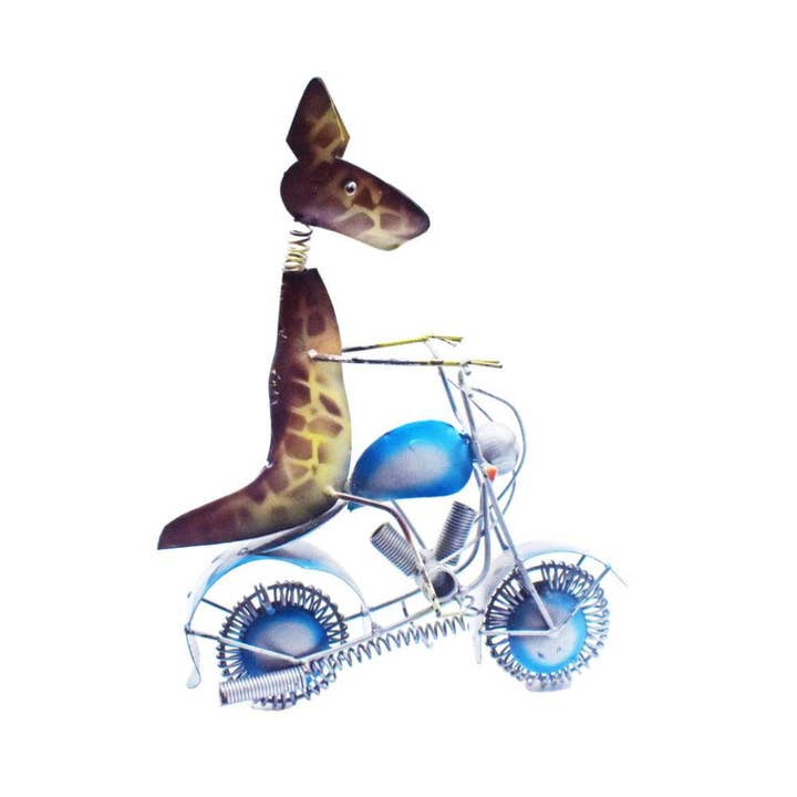 Giraffa su moto in metallo 16x7x22cm per la vendita all'ingrosso da parte di Shared Earth