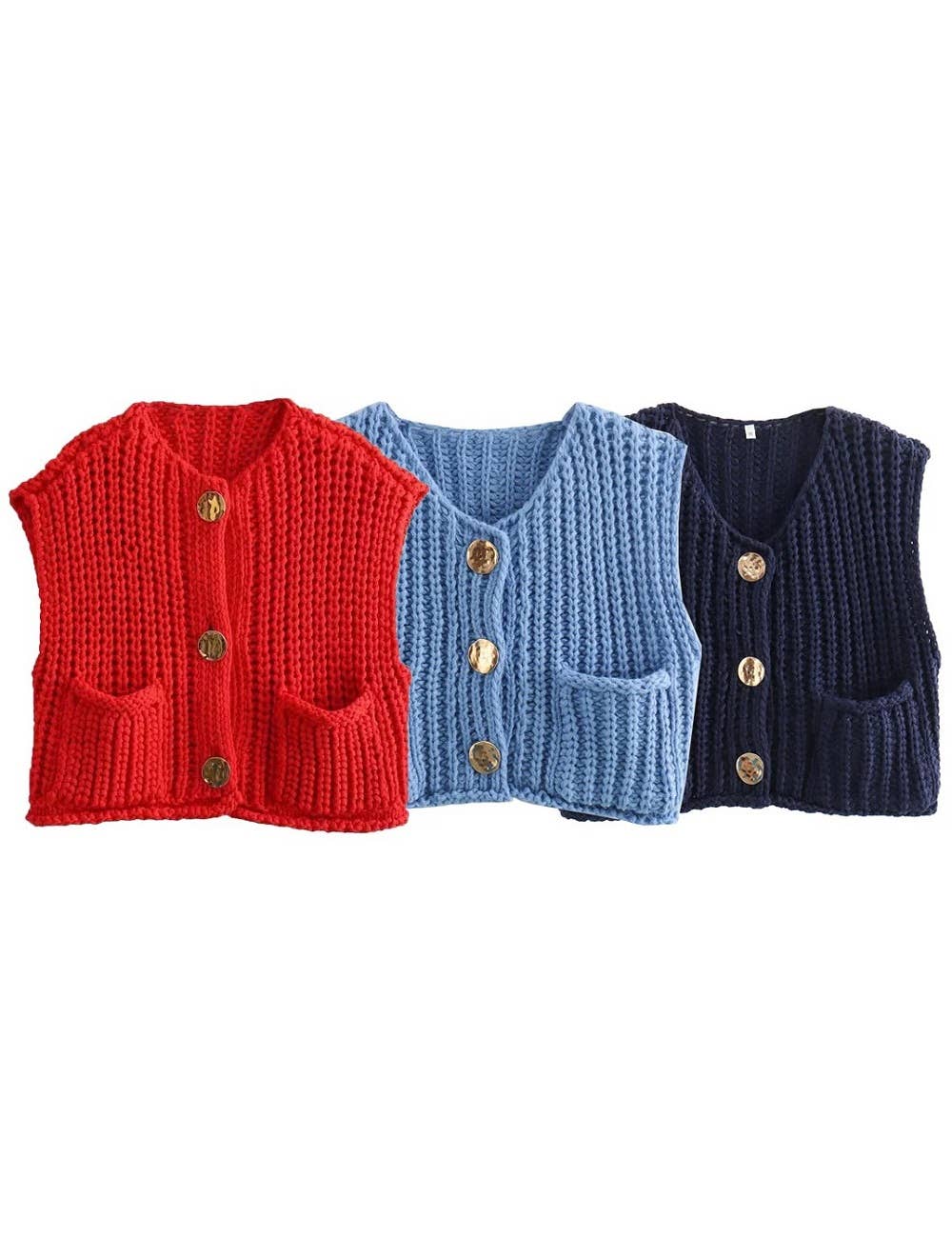 Sweetkama – Engroshandel Strikvest/slipover – Kvinder – Sweetkama damevest med rund hals i ensfarvet strækstof, kort model28