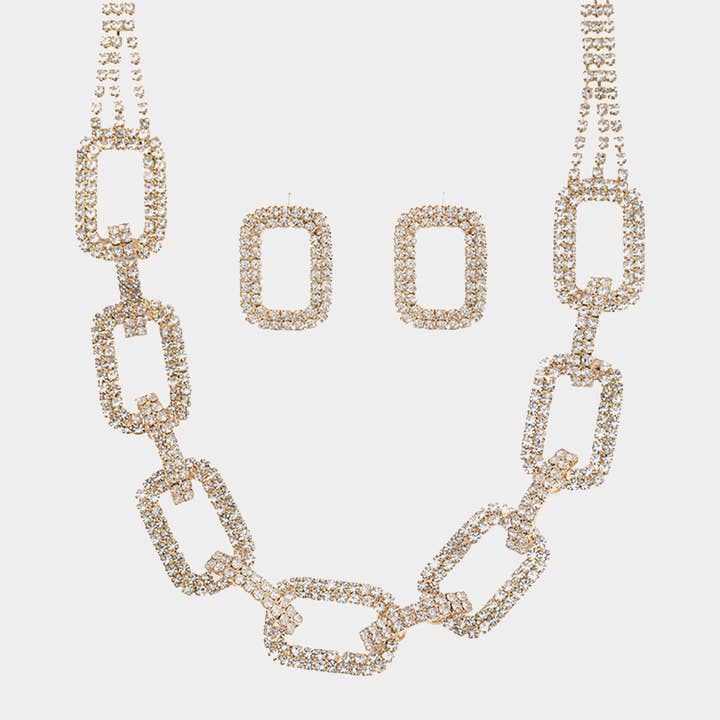 RHINESTONE LINK CHAIN NECKLACE AND EARRING SET, 18241 for wholesale by JOIA ACCESSORIES