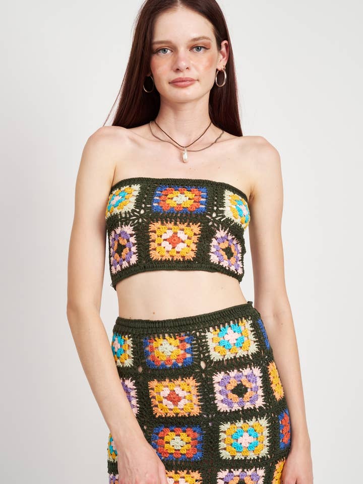 FLORAL CROCHET KNIT TUBE TOP for wholesale by Emory Park