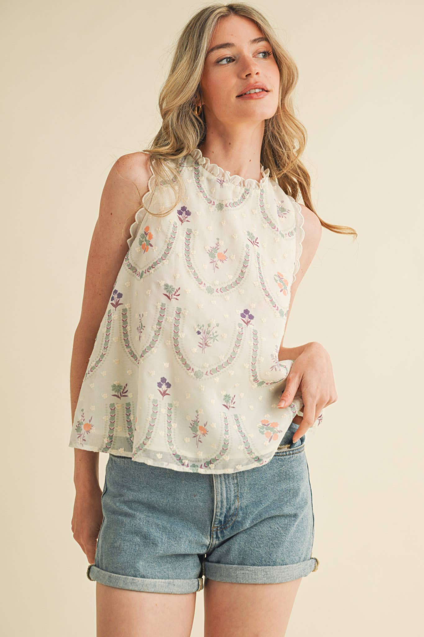 &MERCI - Vendita all'ingrosso Camicetta - Donna - TOP BABYDOLL CON RICAMO FLOREALE MTP40060