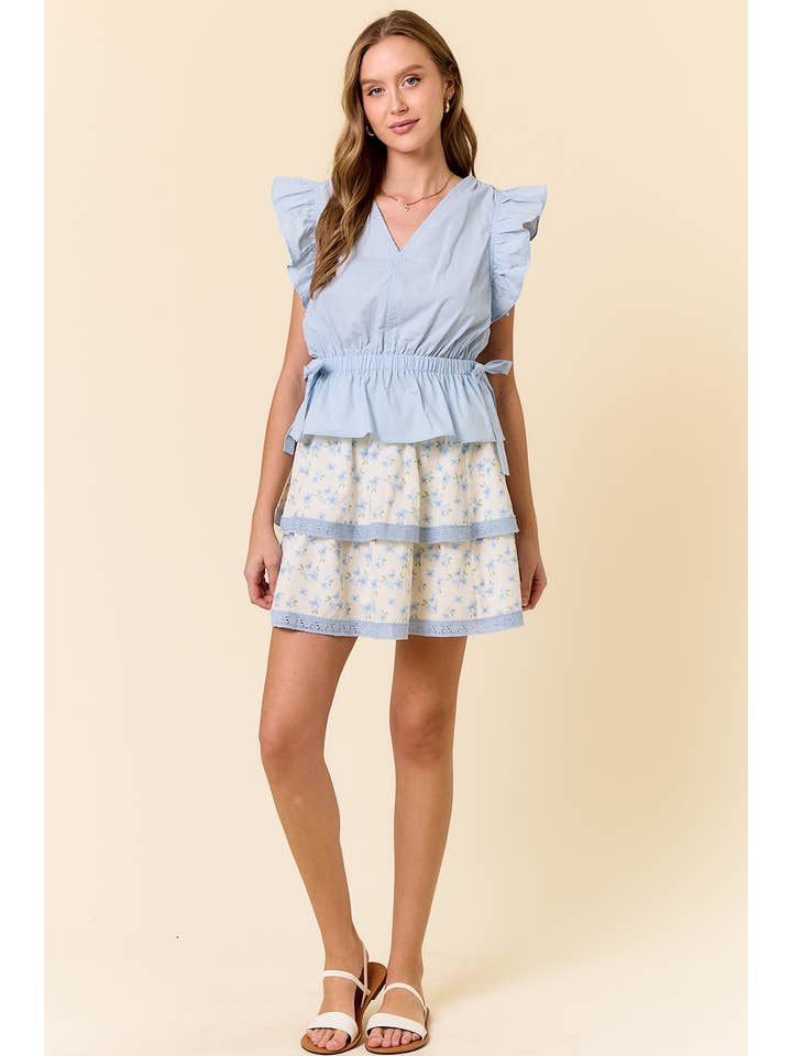 Doe and Rae - Wholesale Skirt - Women's - Floral Puff Printed Layered Lace Mini Skirt - 6551S