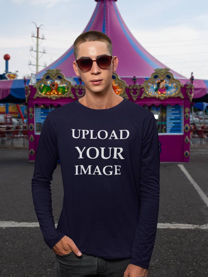 100% Cotton Navy Long Sleeve Tee Print Your Own Design for wholesale by Tshirtplus