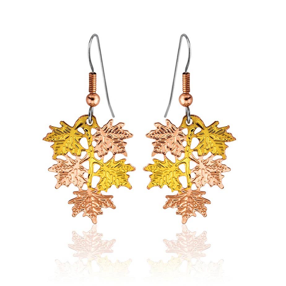COPPER ARTS INC. - Wholesale Dangle Earrings - TS 263  Cut Out Unique Maple Leaf Earrings 0