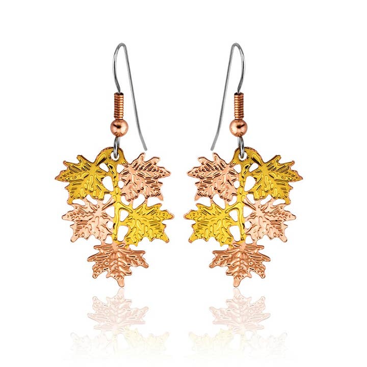 COPPER ARTS INC. - Wholesale Dangle Earrings - TS 263 Cut Out Unique Maple Leaf Earrings