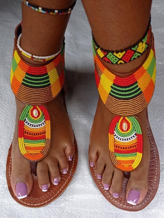 Rainbow colors gladiator beaded handmade sandals for wholesale by Delight merchants