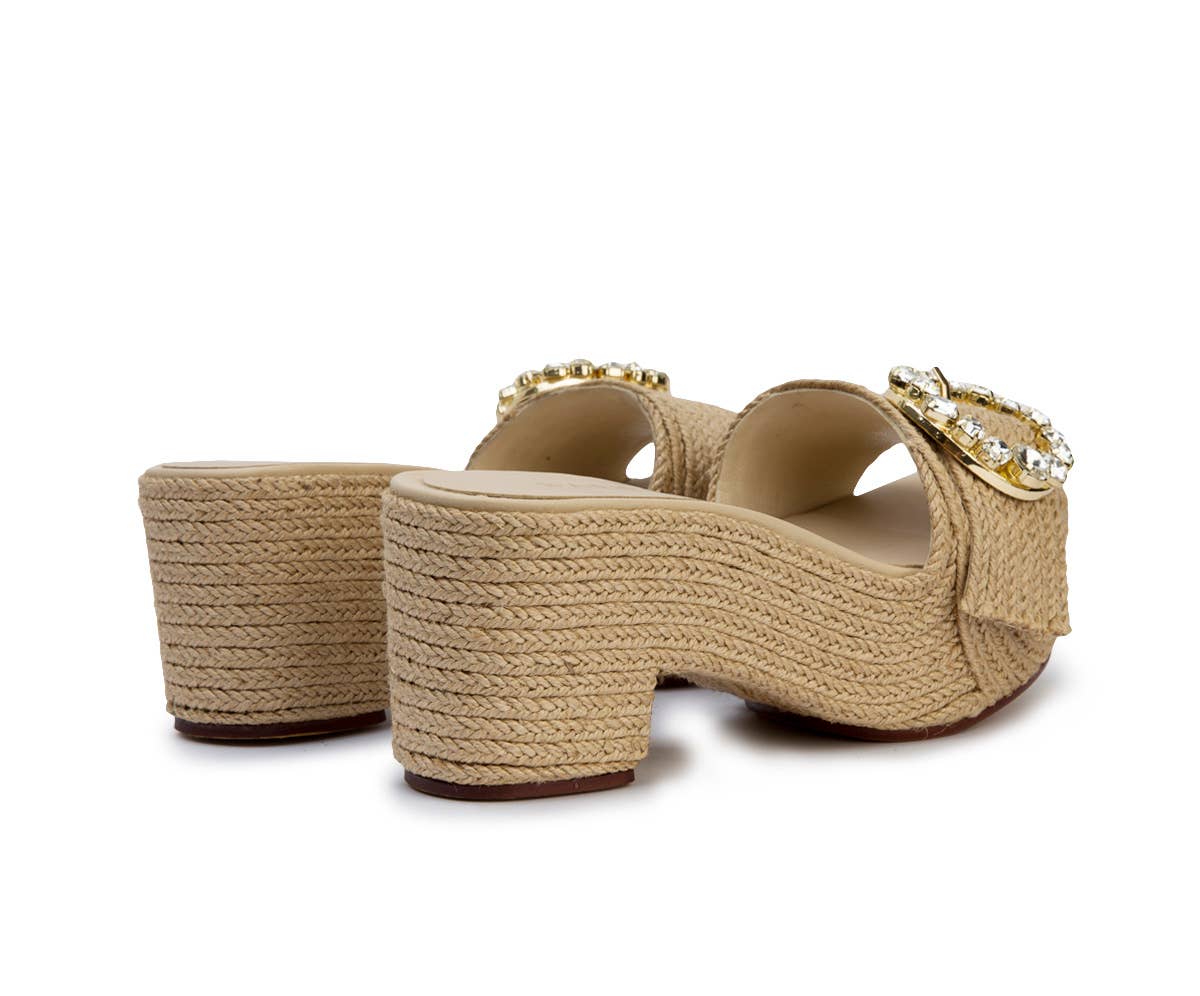NATURAL SS- GABRIELLE, jute platform with crystal buckle for wholesale on Faire2