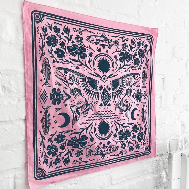 Land & She - Wholesale Bandana - Unisex - Salmon In Spring Bandana1