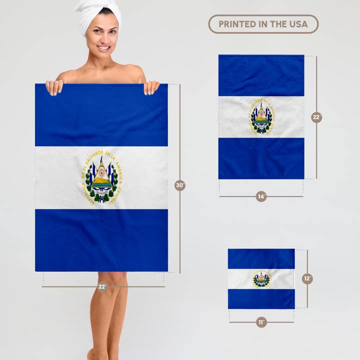 3dRose - Wholesale Badhanddoek - 3dRose, Vlag van El Salvador - Midden-Amerikaans land blauw en wit met Salvadoraans wapen, Handdoek6