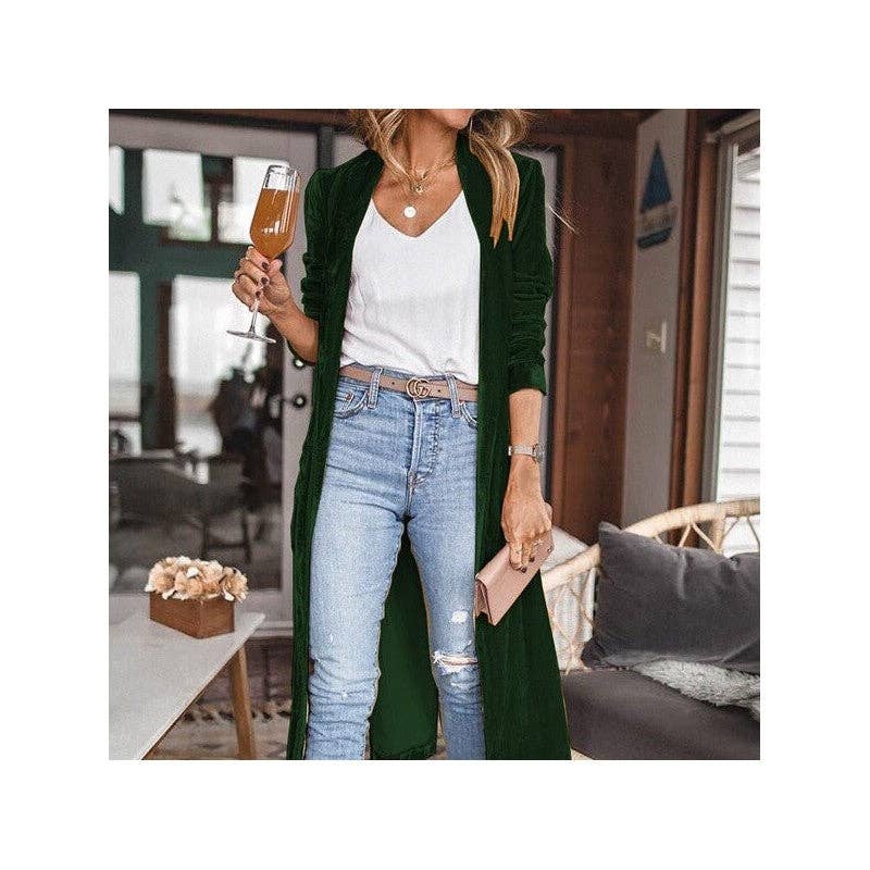 Sheer Trend - Wholesale Cardigan - Women's - Loose Velvet Long Cardigan Coat With Elasticity2